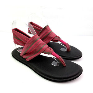 Sanuk Yoga Sling Womens Size 8 Pink Gray Black Comfort Casual Flat Sandals